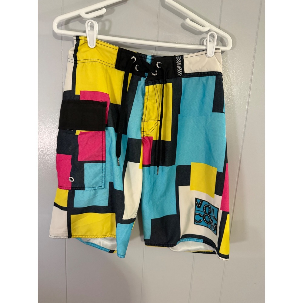 Volcom Board Shorts Mens 28 Multi Colorblock Geometric Surf Swim Trunks